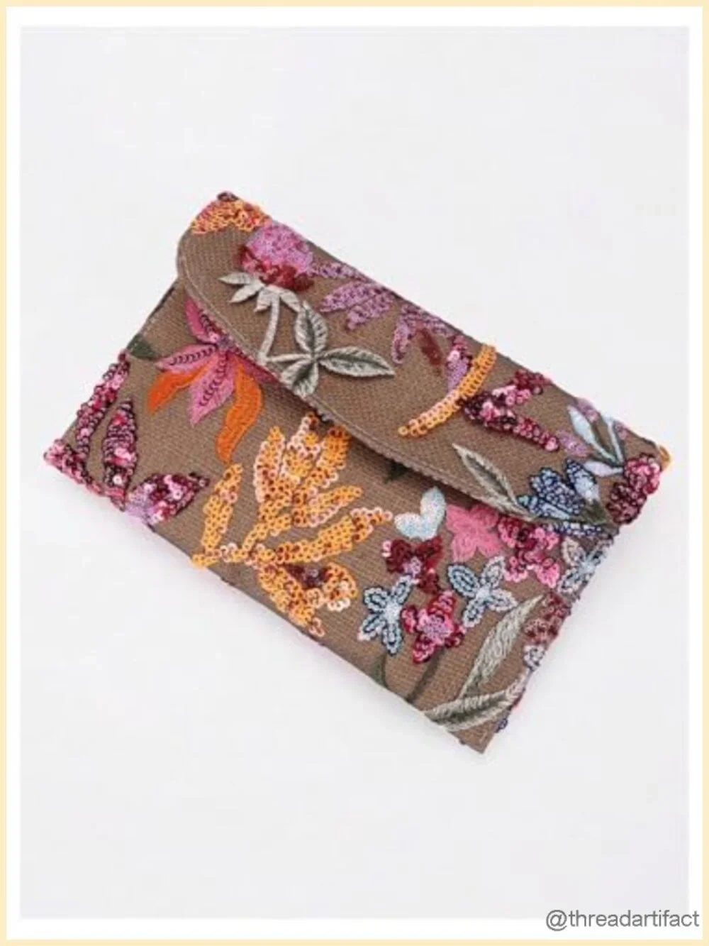 Sequin Floral Beaded Clutch Evening Bag - Embroidered Envelope Purse